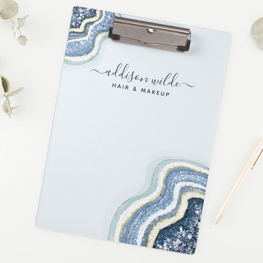 Blauw Glitter Agate Geode Luxe Klembord