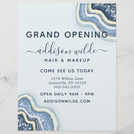 Blauw Glitter Agate Geode Zakenvlieger Flyer (Voorkant)