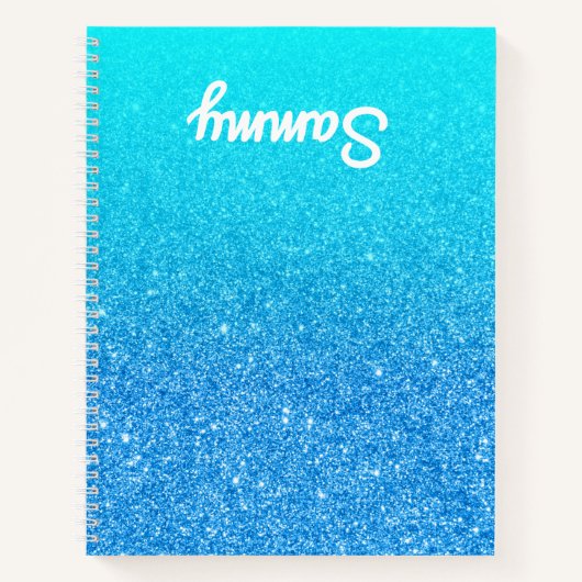 Blauw Glitter Aqua Ombre links Behandeld Notitieboek (Voorkant)