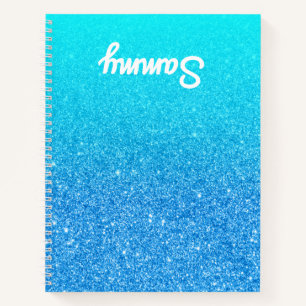 Blauw Glitter Aqua Ombre Linkshandig Notitieboek