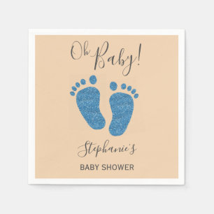 Blauw Glitter Babyvoetjes Baby Shower  Servet