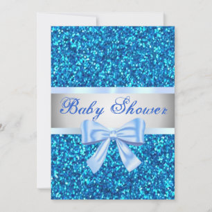 Blauw Glitter Blauwe Strik Baby Shower Uitnodiging