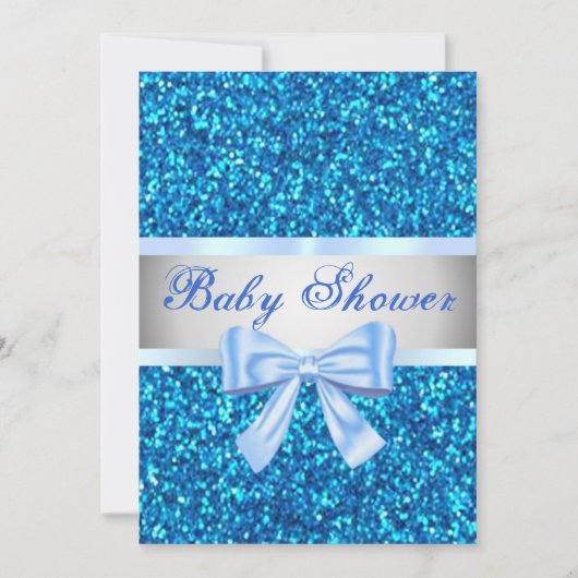 Blauw Glitter Blauwe Strik Baby Shower Uitnodiging (Voorkant)