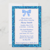 Blauw Glitter Blauwe Strik Baby Shower Uitnodiging (Achterkant)