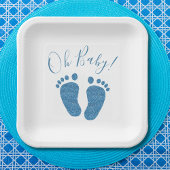 Blauw Glitter Boy's Baby shower Papieren Bordje