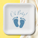 Blauw Glitter Boy's Baby shower Papieren Bordje<br><div class="desc">Deze schattige Borden van Baby shower Papier zijn versierd met blauwe glitter-baby en Oh-Baby! in stijlvolle typografie.</div>