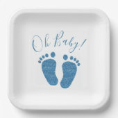 Blauw Glitter Boy's Baby shower Papieren Bordje (Voorkant)