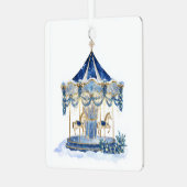 Blauw Glitter Carousel Kerst Ornament (Voorkant links)