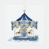 Blauw Glitter Carousel Kerst Ornament (Voorkant)