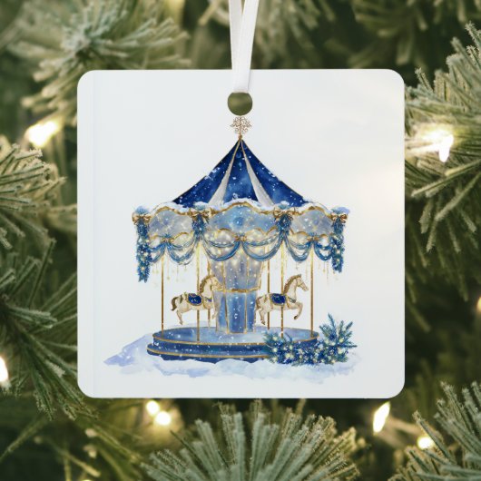 Blauw Glitter Carousel Kerst Ornament (Insitu)
