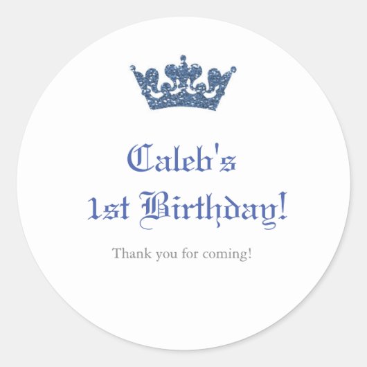 Blauw Glitter Crown Royal Prince Sticker Label (Voorkant)