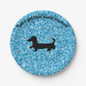 Blauw Glitter Dachshund Paper-Borden Papieren Bordje (Voorkant)