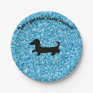 Blauw Glitter Dachshund Paper-Borden Papieren Bordje