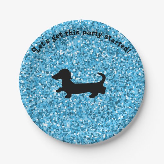 Blauw Glitter Dachshund Paper-Borden Papieren Bordje (Voorkant)