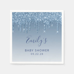 Blauw glitter Drip Baby shower Servet