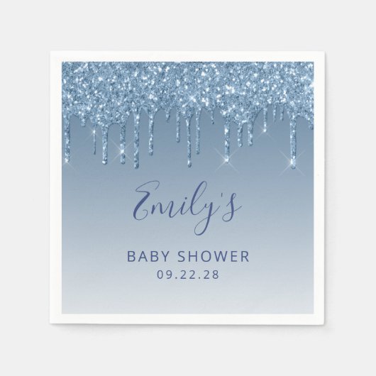 Blauw glitter Drip Baby shower Servet (Voorkant)