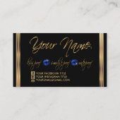 Blauw glitter en goud visitekaartje (Achterkant)