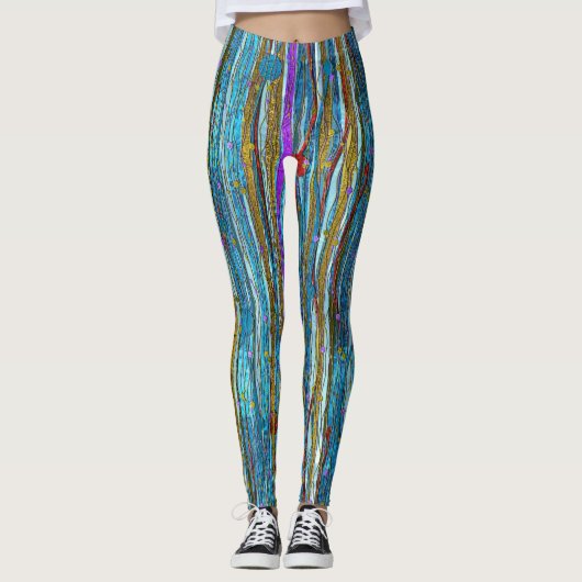 Blauw glitter en gouden strips leggings (Voorkant)