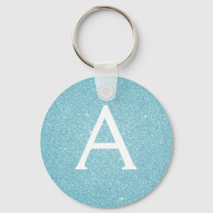 Blauw glitter- en spaarmonogram sleutelhanger
