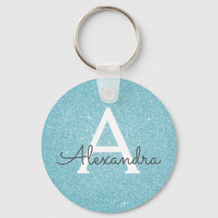 Blauw glitter- en spaarmonogram sleutelhanger