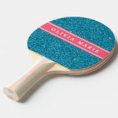 Blauw Glitter (faux) Roze, gepersonaliseerde naam Tafeltennisbatje (Voorkant Gekanteld)