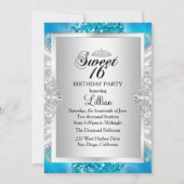 Blauw Glitter & Feather Sweet 16 Uitnodiging (Achterkant)