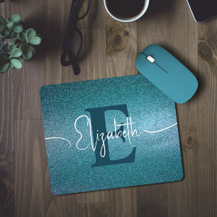 Blauw Glitter Girly Monogram Muismat