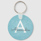 Blauw Glitter & Glans Monogram Sleutelhanger (Voorkant)