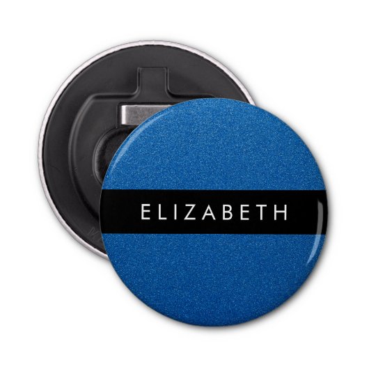Blauw Glitter, Glitter Achtergrond, Jouw naam Button Flesopener (Voorkant)