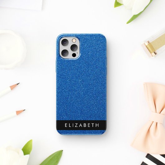 Blauw Glitter, Glitter Achtergrond, Jouw naam Case-Mate iPhone Case