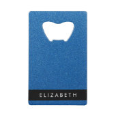 Blauw Glitter, Glitter Achtergrond, Jouw naam Creditkaart Flessenopener (Voorkant)