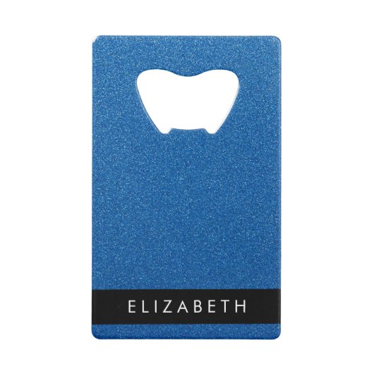 Blauw Glitter, Glitter Achtergrond, Jouw naam Creditkaart Flessenopener (Voorkant)