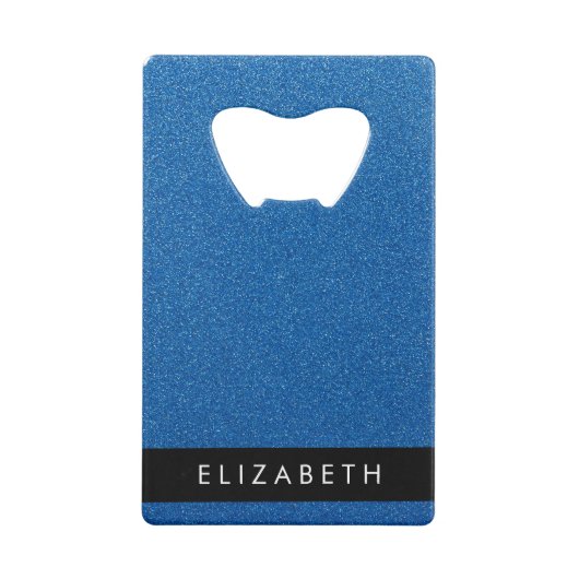 Blauw Glitter, Glitter Achtergrond, Jouw naam Creditkaart Flessenopener (Achterkant)
