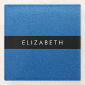 Blauw Glitter, Glitter Achtergrond, Jouw naam Glazen Onderzetter (Voorkant)