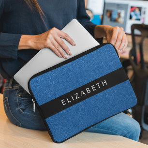 Blauw Glitter, Glitter Achtergrond, Jouw naam Laptop Sleeve