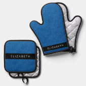 Blauw Glitter, Glitter Achtergrond, Jouw naam Ovenwant & Pannenlap Set (Voorkant / Achterkant)