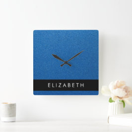 Blauw Glitter, Glitter Achtergrond, Jouw naam Vierkante Klok