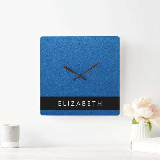 Blauw Glitter, Glitter Achtergrond, Jouw naam Vierkante Klok (Huis)