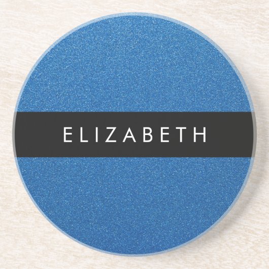 Blauw Glitter, Glitter Achtergrond, Jouw naam Zandsteen Onderzetter (Voorkant)