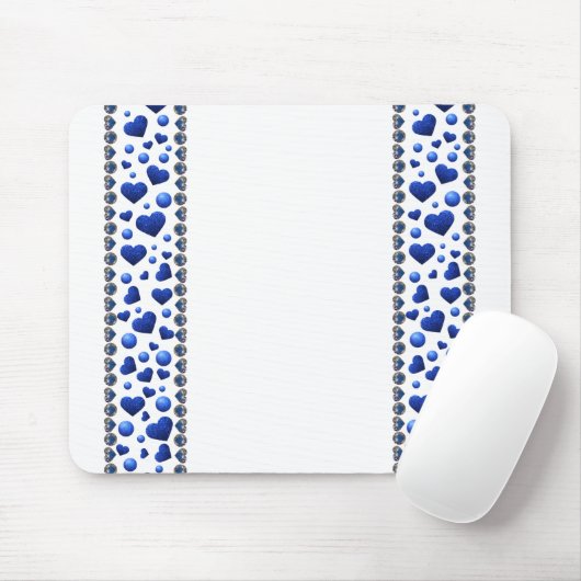 Blauw glitter hart op wit muismat (Met muis)