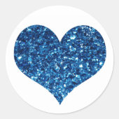 Blauw Glitter Hart Ronde Sticker (Voorkant)