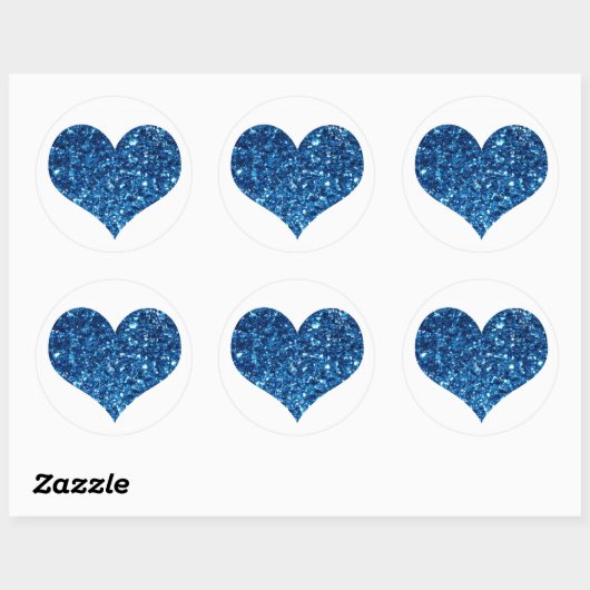 Blauw Glitter Hart Ronde Sticker (Vel)