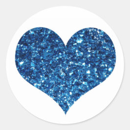 Blauw Glitter Hart Ronde Sticker
