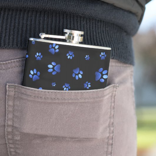 Blauw glitter hondenpoot patroon heupfles (Voorbeeld)