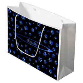 Blauw glitter hondenpoot patroon Monogram Groot Cadeauzakje