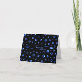Blauw glitter hondenpoot patroon Monogram Kaart