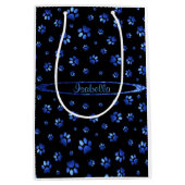 Blauw glitter hondenpoot patroon Monogram Medium Cadeauzakje (Voorkant)