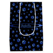 Blauw glitter hondenpoot patroon Monogram Medium Cadeauzakje (Achterkant)