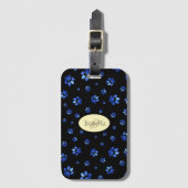 Blauw glitter hondpawpatroon, Monogram Bagagelabel (Voorkant (verticaal))