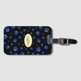 Blauw glitter hondpawpatroon, Monogram Bagagelabel